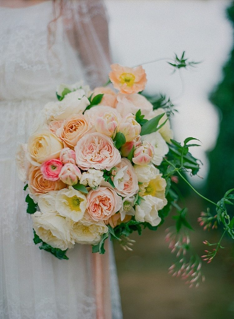 garden wedding inspiration. white, pink, and blush wedding bouquet. garden roses, poppies, tulips and rununculus. flowers by Plenty of Petals San Diego wedding florist