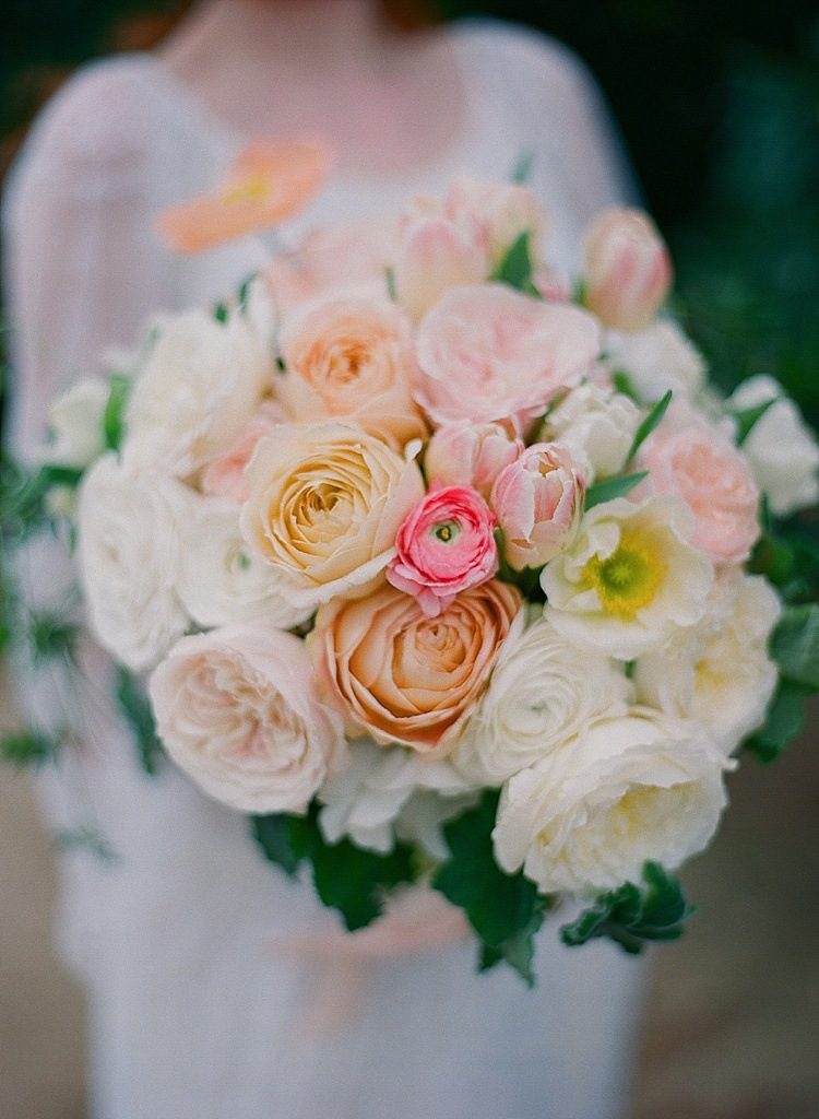 garden wedding inspiration. white, pink, and blush wedding bouquet. garden roses, poppies, tulips and rununculus. flowers by Plenty of Petals San Diego wedding florist